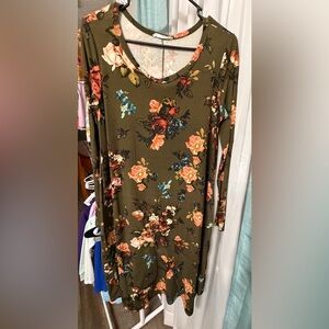 Reborn Olive Floral Long Sleeve Dress